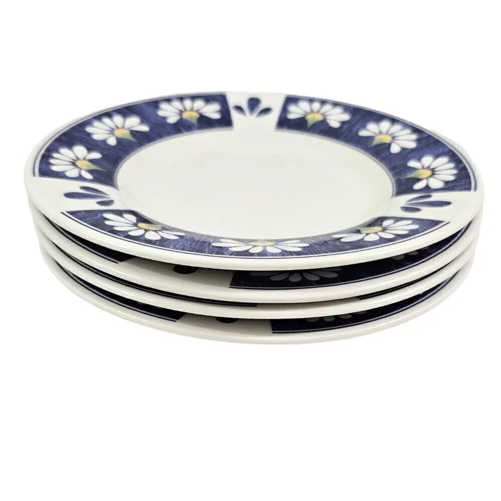 Oneida Spring Daisy Majesticware 6.5” Ceramic Dessert Bread Plates – Set of 4